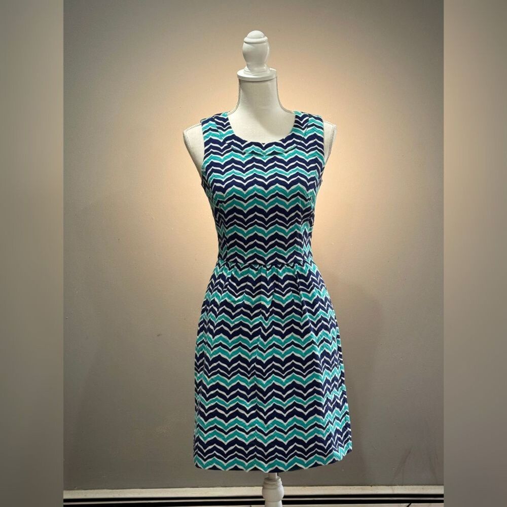 Blue Vineyard Vines Ripple Sleeveless Dress Size 0 EUC